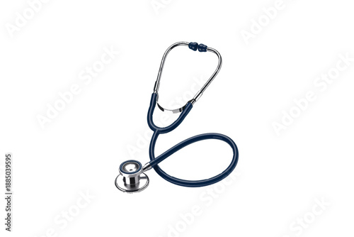 A professional dark blue stethoscope on a white background, symbolizing healthcare and medical diagnosis