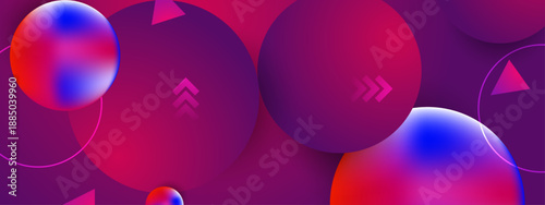 Rich magenta and purple background with layered circular forms and intense glowing gradient spheres
