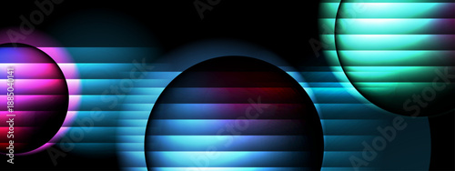 Cyberpunk inspired design featuring circular shapes and horizontal digital glitch patterns in cyan and pink