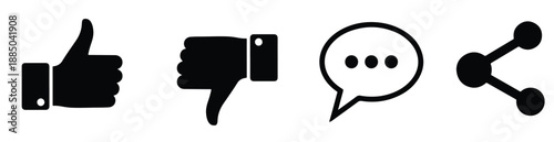 Social media icons: like, dislike, comment, share