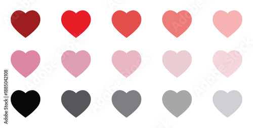 Heart icon set in red pink black and gray colors isolated on white background