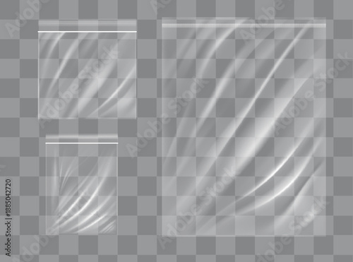 Realistic Transparent Empty Plastic Food Packaging Template Set. EPS10 Vector