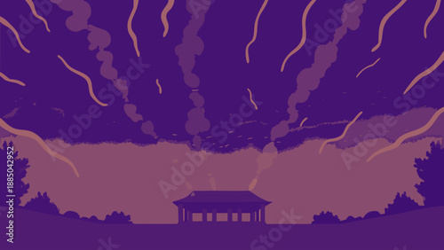 Serene twilight over a traditional pavilion Vector