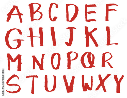 hand drawn red alphabet font uppercase letters with marker brush.