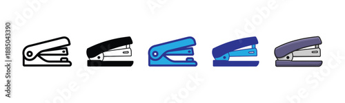 Vector illustration icon collection of various colored staplers in different styles and designs