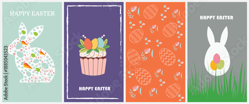 Easter themed illustrations with bunnies and cupcake