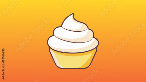 Delightful single cupcake with whipped frosting on a gradient background Vector