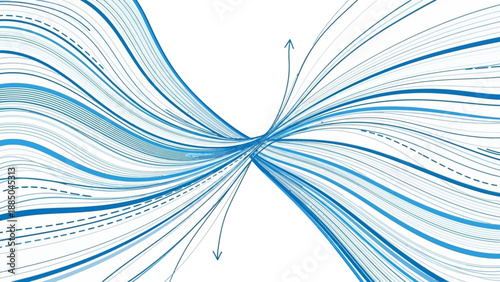 Blue abstract lines converging and diverging in a dynamic pattern.