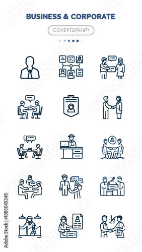  Business People Line Icon Set. Group Of Object. 