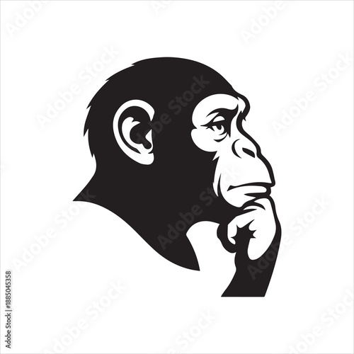  Silhouette chimpanzee primate ape thinking gesture head vector illustration