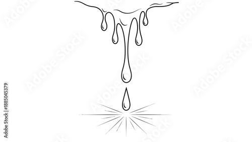 Simple black line drawing of dripping liquid forming droplets.