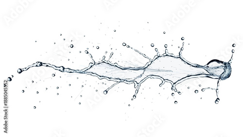 Splashing water droplets on a white background.