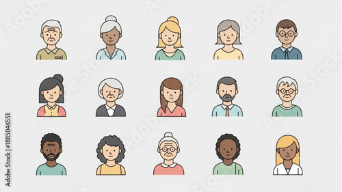 Diverse Group of People Avatars Cartoon Style.