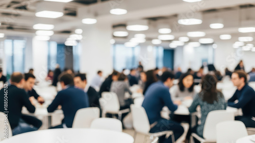 Wallpaper Mural A blurred image captures people sitting at tables in a modern well-lit office cafeteria eating. Torontodigital.ca