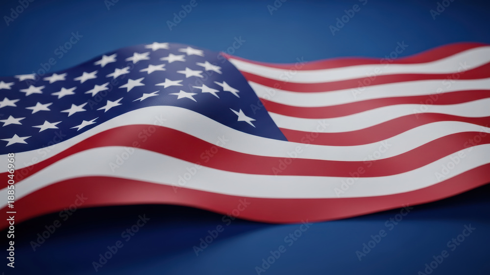 Obraz premium A waving American flag with red white and blue colors is shown close up outdoors