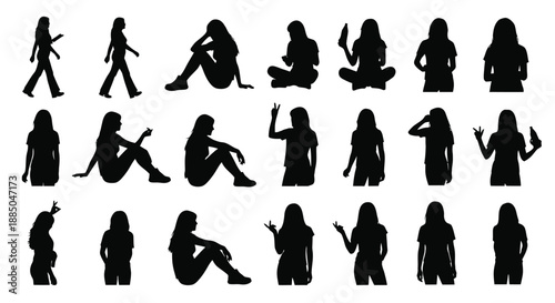 Collection of diverse human silhouettes in various poses and actions