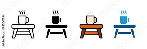 Coffee Cup on Table Icon Set for Cafe Break Workspace and Hot Drink Concept