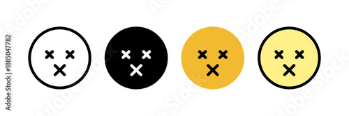 Dead Face Emoji Icon Set, Dizzy Expression Smiley Symbol