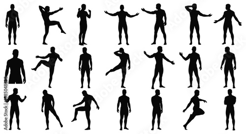 Diverse silhouettes of people in dynamic poses showcasing human movement and form