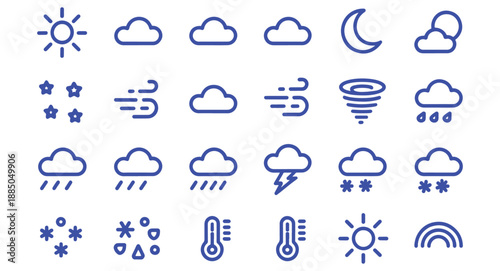 Weather Forecast Icons Set on White Background