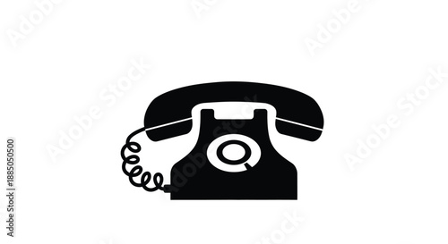 A simple black and white illustration of a vintage rotary telephone