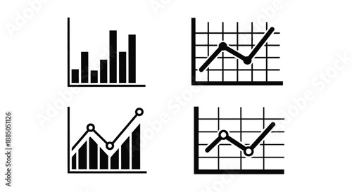 Various graph and chart icons representing data analysis and business growth