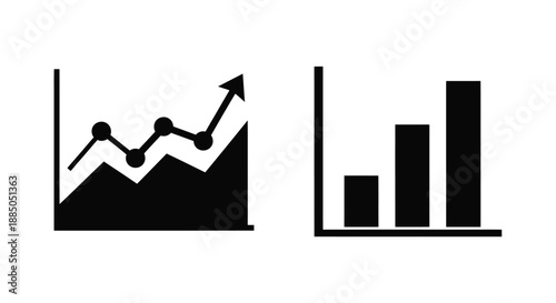 Black and white illustration showing a line and bar graph icon