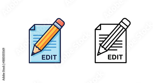 Two colorful icons depicting edit pages with pencils are displayed