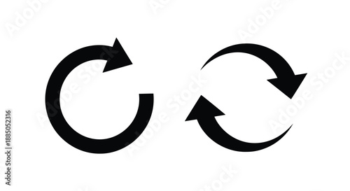 Circular arrows forming a continuous recycling loop symbol in black and white