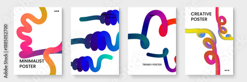 Stunning artistic posters with gradient twists and complex fluid geometry suitable for modern interior decor and exhibition displays