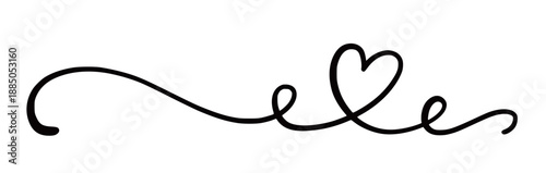 Heart love line swirl set. Love heart swirl calligraphy hand drawn icon shape wedding graphic element. Hand drawn flourish ribbon elegant ornament, calligraphic text border. Vector illustration