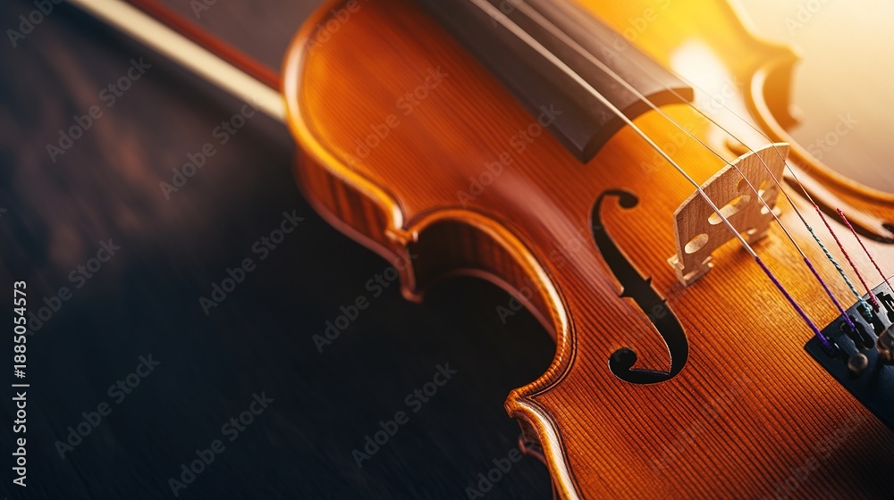 Fototapeta premium pernambuco. A violin bow in motion with blurred strings, wooden texture under warm lighting. travel magazines, destination branding, designed for outdoor magazines and nature guides.