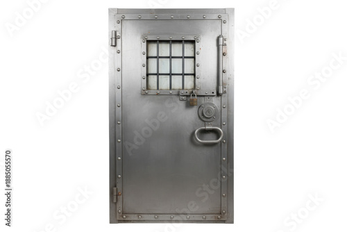 Heavy Steel Prison Door with Locked Padlock and Grated Window