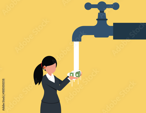 Cleaning dirty money process. Corrupt businesswoman committing financial crime by washing illegal cash.