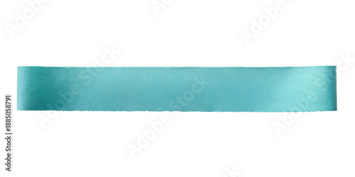 Single turquoise blue satin ribbon strip on a transparent background