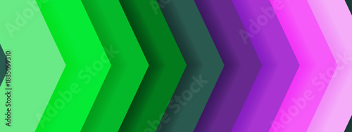 Modern abstract background featuring green and purple zigzag chevron stripes with smooth gradient transitions