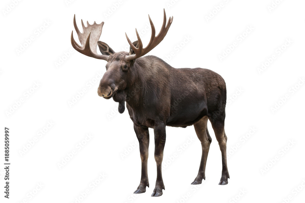 Obraz premium Majestic moose animal isolated on a stark presentation, robust mammal with grand antlers structure