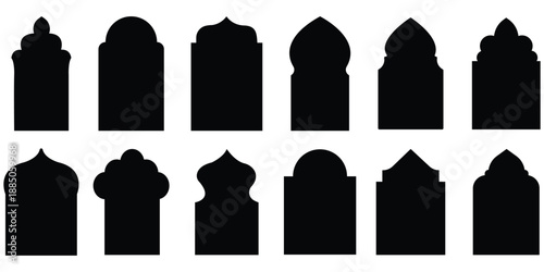 Arabic label frames. Modern islamic mosque dome and lanterns, Arab frame set. Ramadan kareem .traditional ornamental minimalist window. Set of islamic shape illustration design blank islamic shape .