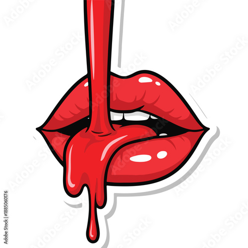 A cartoon illustration of red lips with lipstick