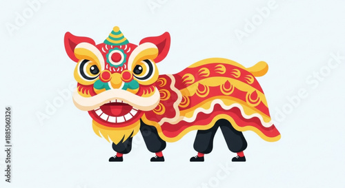 Vibrant lion dance performance costume with intricate designs and colorful patterns on a white background symbolizing good luck and prosperity in chinese culture