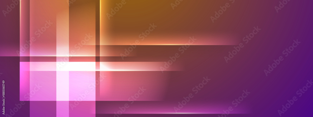 Fototapeta premium High energy abstract design with intersecting horizontal and vertical light beams in purple and golden hues