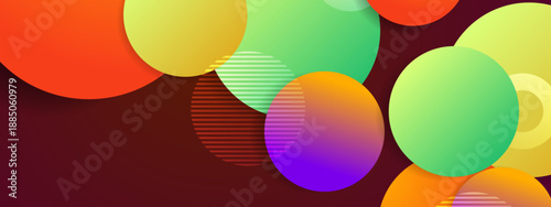 Tableau sur toile Colorful layered circular shapes with subtle shadows and gradients on a dark mar