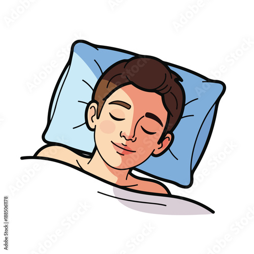 A cartoon man sleeping peacefully on a pillow
