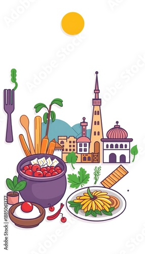 Iconography for culinary and travel themes, simple and elegant,  design,  illustration