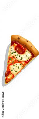Illustration of a classic pizza slice with melted mozzarella and a sprinkle of herbs, appealing and fresh,  food graphic,  simple