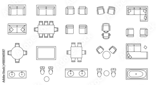 Collection of Simple Furniture Line Icons for Interior Design.