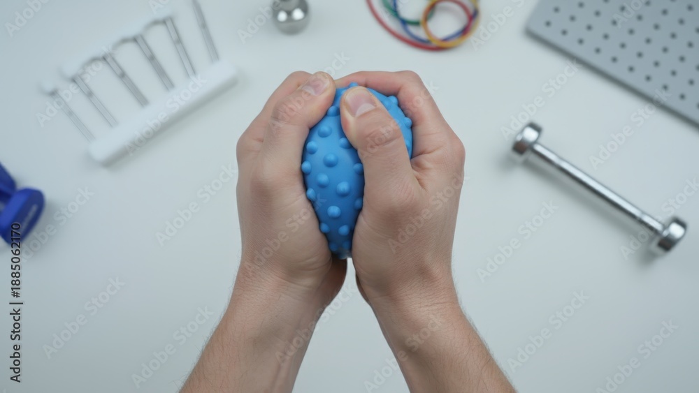 Fototapeta premium Hand Therapy: Exercising with Textured Ball to Improve Grip Strength and Dexterity, Occupational Therapy