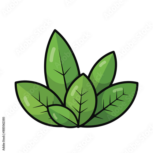 A cartoonish drawing of a cluster of green leaves