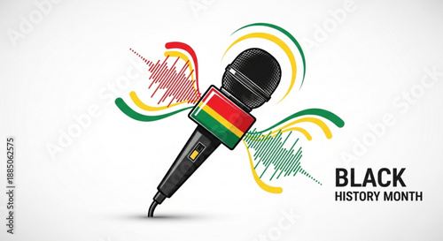 Black history month microphone with colorful sound waves on white background symbolizing african american culture and celebration