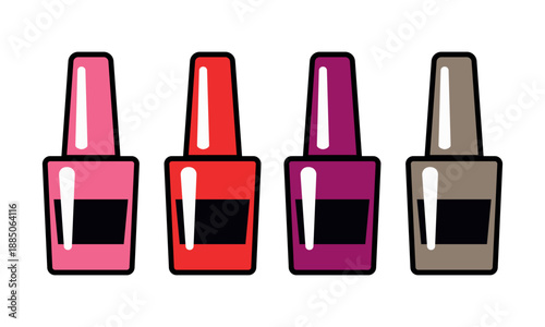 Nail polish bottles. Nail polish bottles. Nail polish icon. Pink doll aesthetic. Vector illustration.